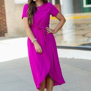 Wrap Bottom Tie Waist Midi Dress